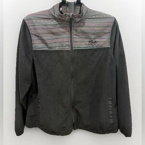 Fila Sport Fleece Jacket Women's XL Black Full Zip Aztec Pattern Velvet Mock